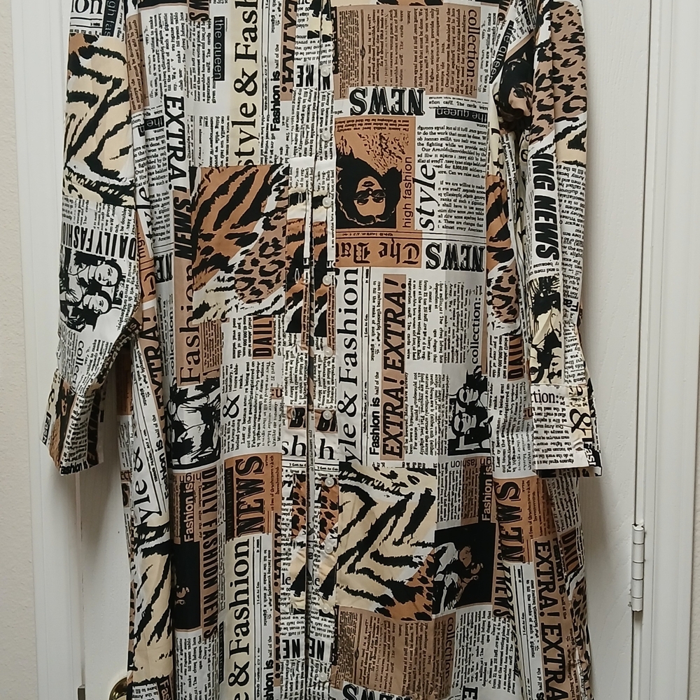 Stylish Newspaper Print Dress